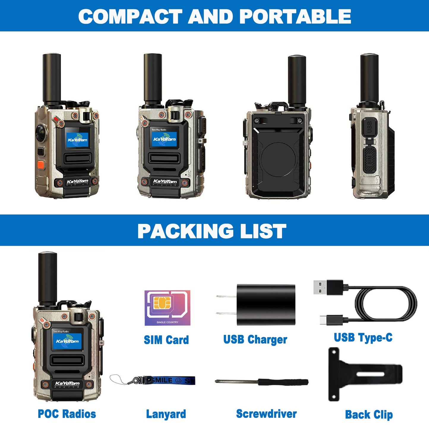 Walkie Talkie - Encrypted Two-Way Radio - 72H Battery, Lightweight & LED Flashlight, 172 Countries Coverage