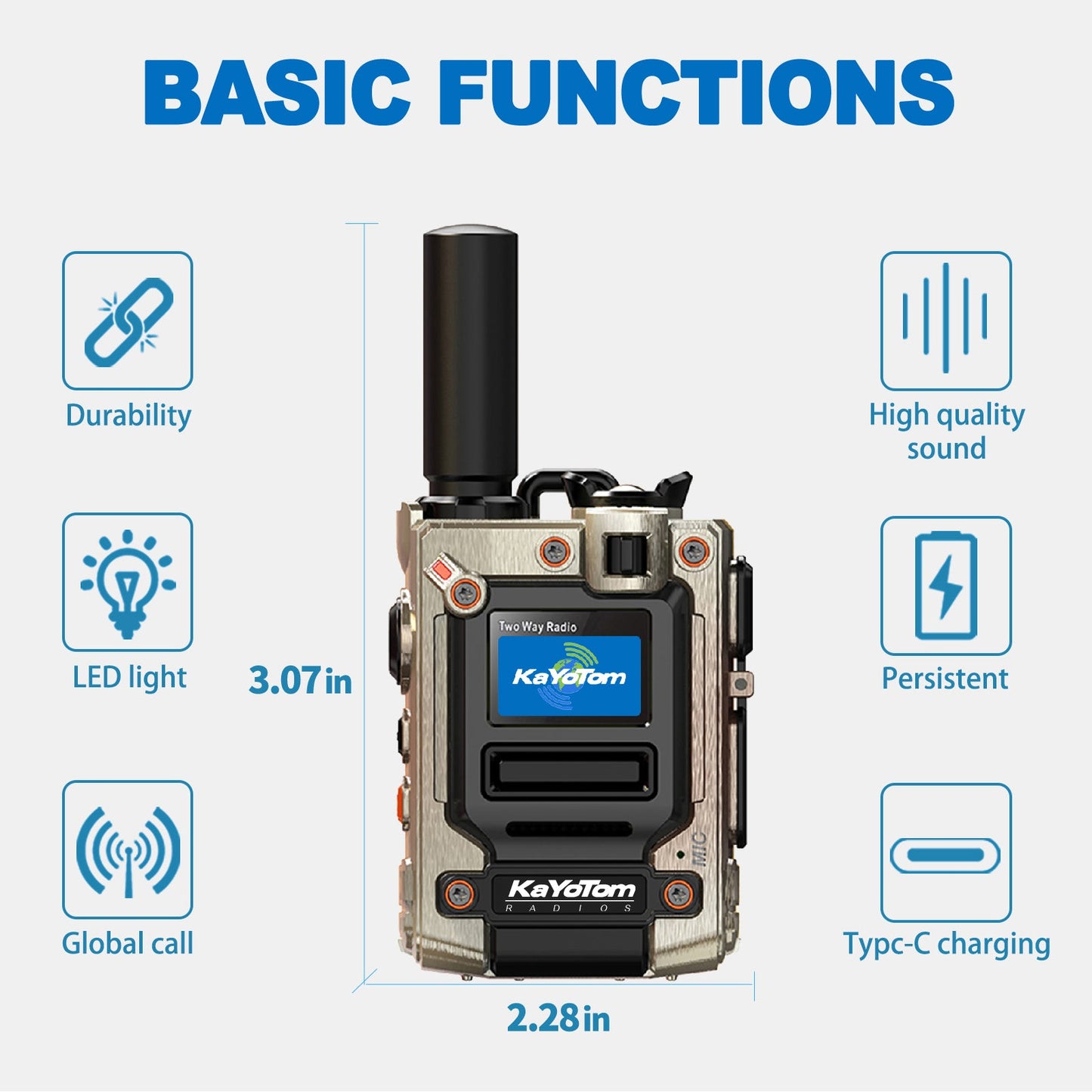 Walkie Talkie - Encrypted Two-Way Radio - 72H Battery, Lightweight & LED Flashlight, 172 Countries Coverage